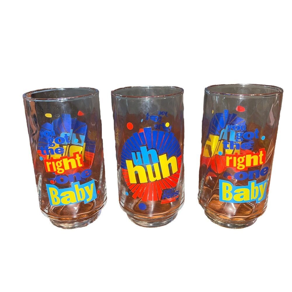Lot of 3 Vintage “Uh Huh You Got The Right One Baby” Diet Pepsi Glasses